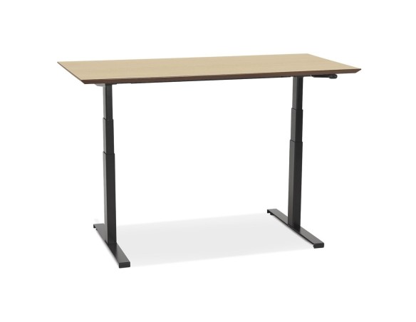 Bureau assis-debout électrique BIONIKavec plateau en bois finition naturelle et pied en métal noir - 150x70 cm