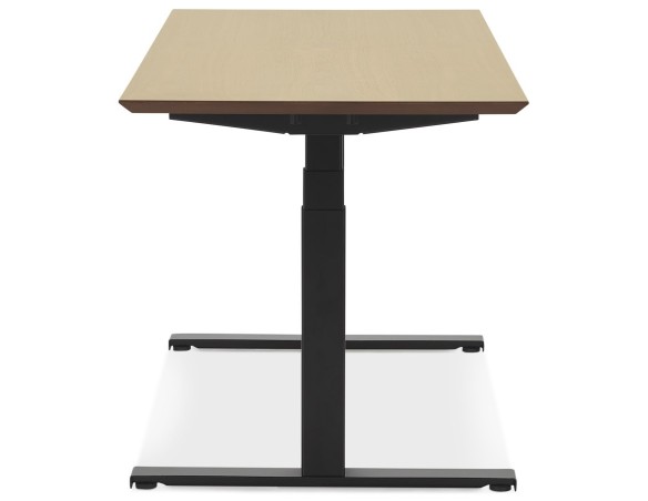 Bureau assis-debout électrique BIONIKavec plateau en bois finition naturelle et pied en métal noir - 150x70 cm