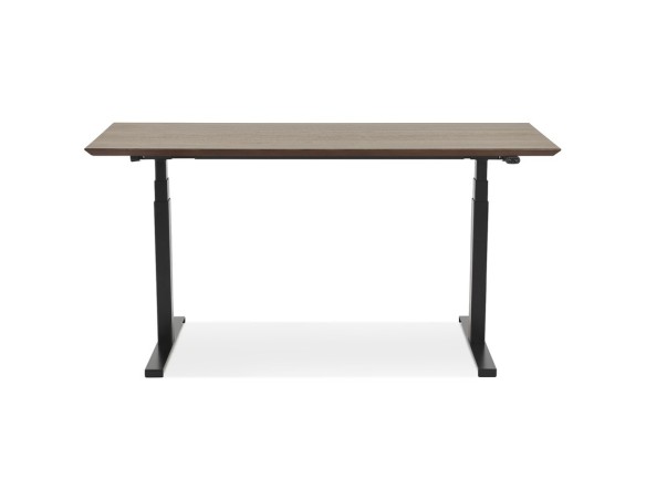 Bureau assis-debout électrique BIONIKavec plateau en bois finition Noyer et pied en métal noir - 150x70 cm