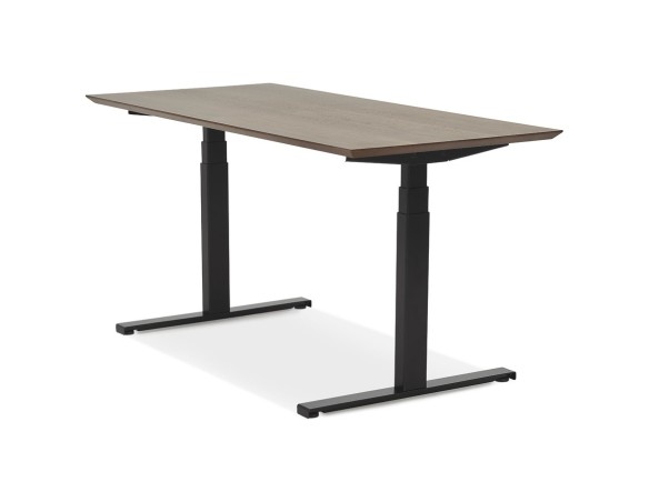 Bureau assis-debout électrique BIONIKavec plateau en bois finition Noyer et pied en métal noir - 150x70 cm