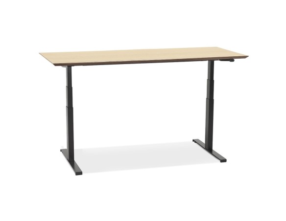 Bureau assis-debout électrique BIONIKavec plateau en bois finition naturelle et pied en métal noir - 180x90 cm