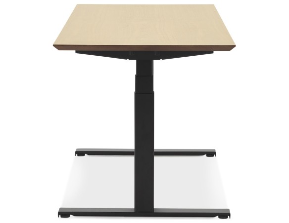 Bureau assis-debout électrique BIONIKavec plateau en bois finition naturelle et pied en métal noir - 180x90 cm