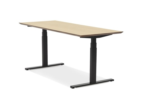 Bureau assis-debout électrique BIONIKavec plateau en bois finition naturelle et pied en métal noir - 180x90 cm