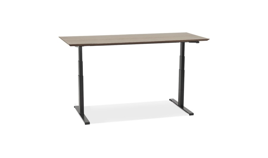 Bureau assis-debout électrique BIONIKavec plateau en bois finition Noyer et pied en métal noir - 180x90 cm
