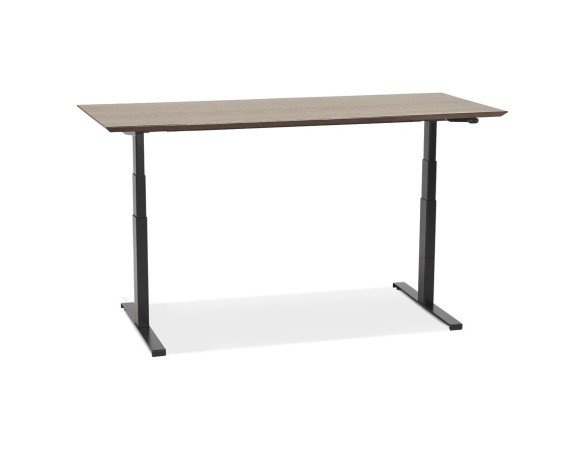 Bureau assis-debout électrique BIONIKavec plateau en bois finition Noyer et pied en métal noir - 180x90 cm