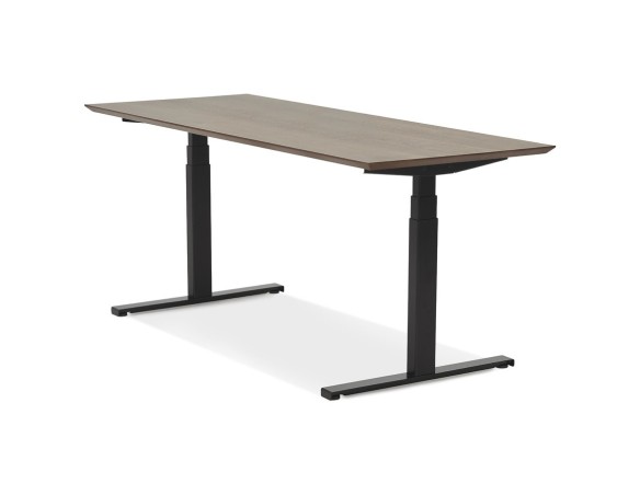 Bureau assis-debout électrique BIONIKavec plateau en bois finition Noyer et pied en métal noir - 180x90 cm