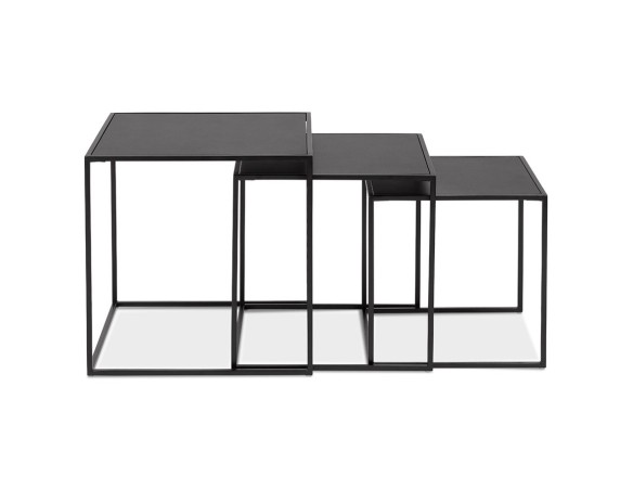 Set de 3 tables gigognes emboîtables BAGGY en bois et métal noir