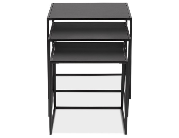 Set de 3 tables gigognes emboîtables BAGGY en bois et métal noir
