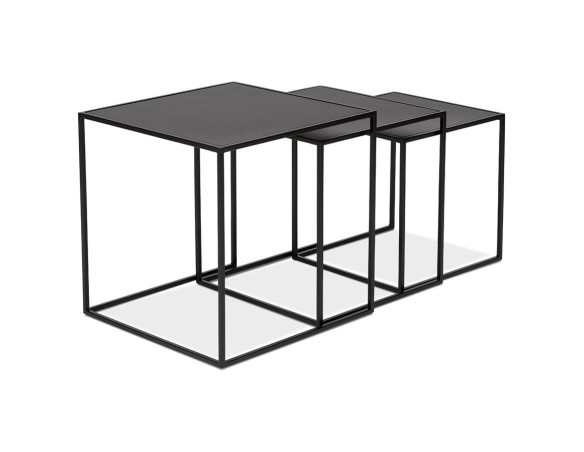 Set de 3 tables gigognes emboîtables BAGGY en bois et métal noir