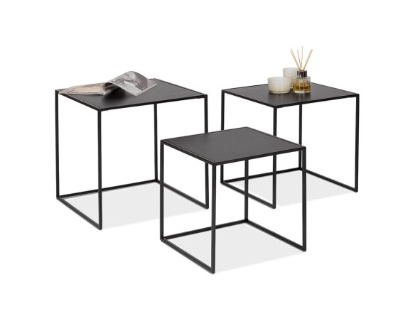 Set de 3 tables gigognes emboîtables BAGGY en bois et métal noir