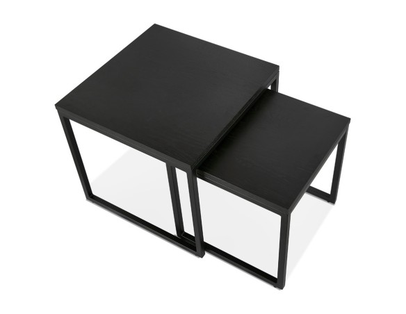 Set de 2 tables gigognes emboîtables style industriel MOMA en bois et métal noir