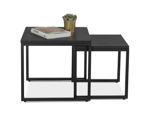 Set de 2 tables gigognes emboîtables style industriel MOMA en bois et métal noir
