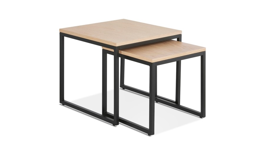 CT00950NABL 5420072087023 Set de 2 tables gigognes emboîtables style industriel MOMA en bois finition naturelle et métal noir