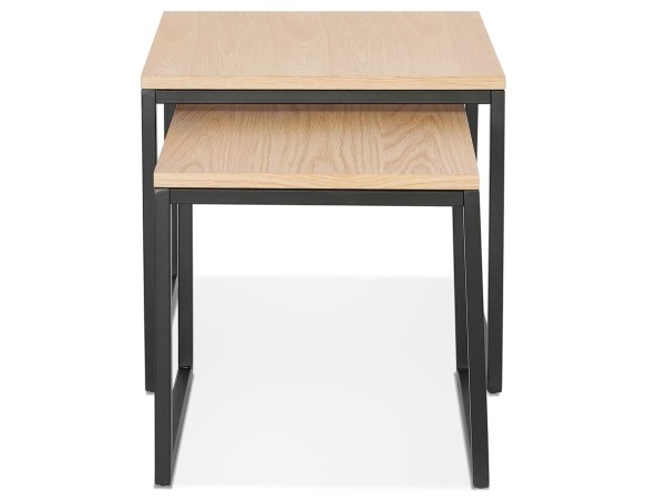 Set de 2 tables gigognes emboîtables style industriel MOMA en bois finition naturelle et métal noir