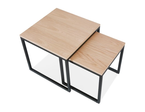 Set de 2 tables gigognes emboîtables style industriel MOMA en bois finition naturelle et métal noir