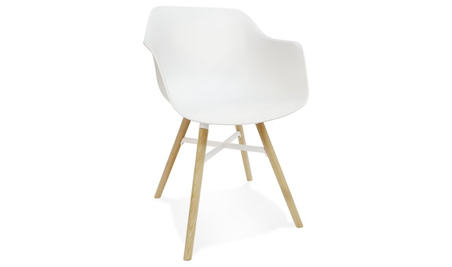 TB00220WH 5404028348321 Chaise avec accoudoirs MELIS blanche avec pieds en métal et bois naturel