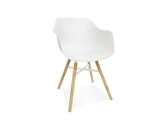 TB00220WH 5404028348321 Chaise avec accoudoirs MELIS blanche avec pieds en métal et bois naturel