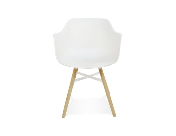 Chaise avec accoudoirs MELIS blanche avec pieds en métal et bois naturel