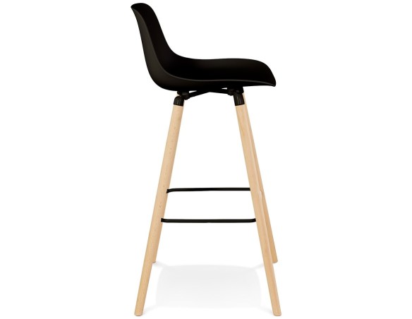 Tabouret de bar TATSU noir avec pieds en bois naturel