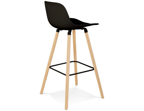 Tabouret de bar TATSU noir avec pieds en bois naturel