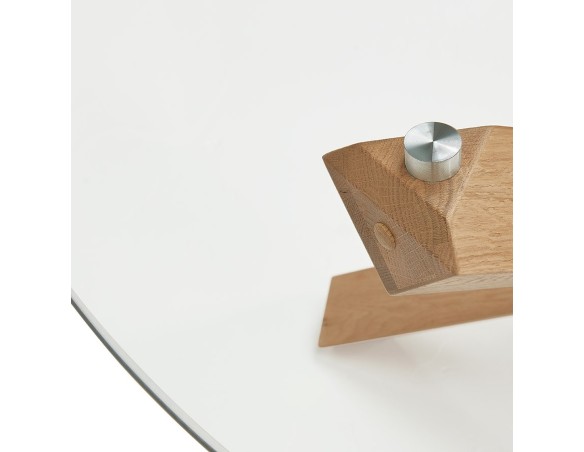 Table basse de salon MAGIK ronde en verre et bois massif