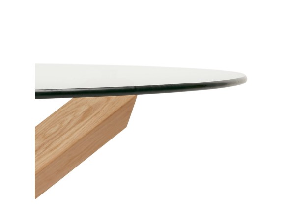 Table basse de salon MAGIK ronde en verre et bois massif