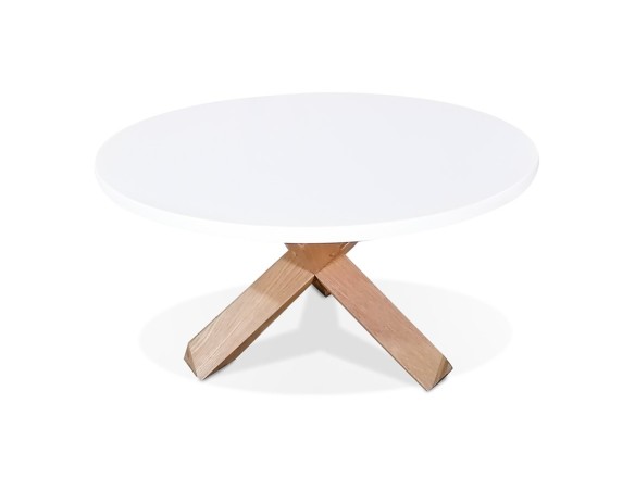 Table basse de salon ronde MARVEL blanche et chêne massif - 80 cm