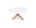Table basse de salon ronde MARVEL blanche et chêne massif - 80 cm