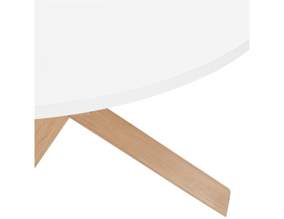 Table basse de salon ronde MARVEL blanche et chêne massif - 80 cm