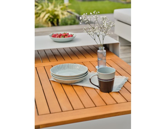 Salon de jardin d'angle gris alu et acacia - MINERA