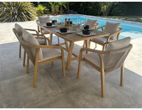 Ensemble repas de jardin 6 places en bois d'acacia - SERENA