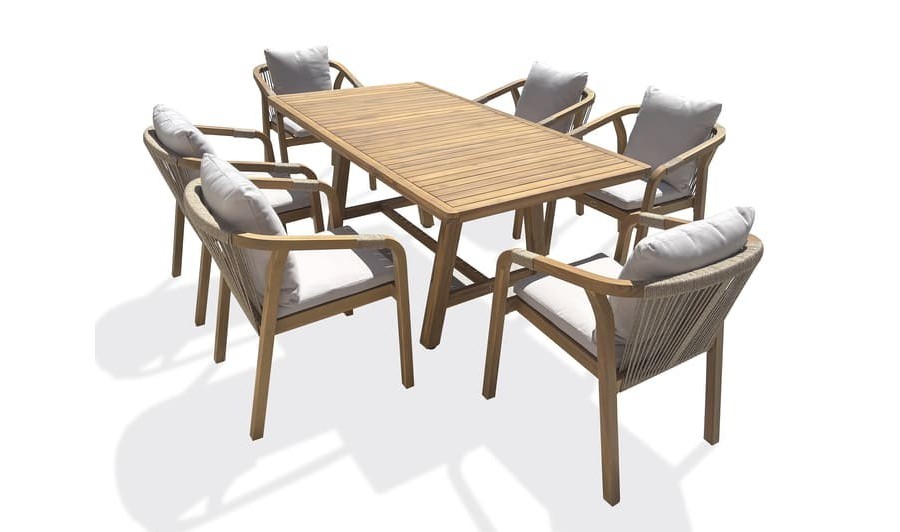 SERENA - Ensemble repas de jardin 6 places en bois d'acacia 170 cm