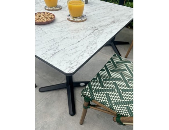 Ensemble de jardin table HPL effet marbré + 2 fauteuils Vert - BISTRO