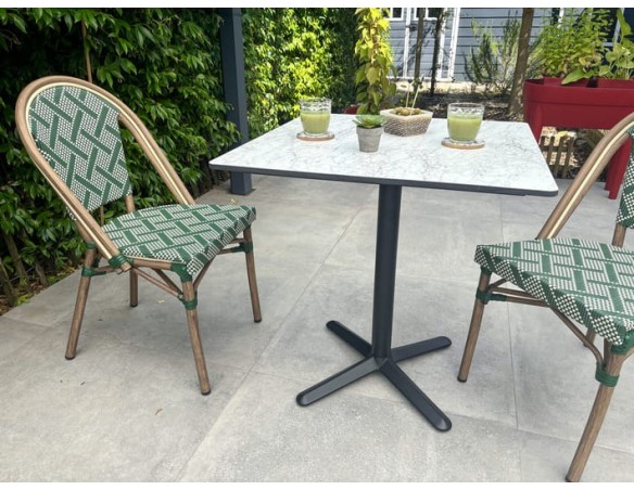 Ensemble de jardin table HPL effet marbré + 2 fauteuils Vert - BISTRO