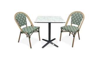 Ensemble de jardin table HPL effet marbré + 2 fauteuils Vert - BISTRO