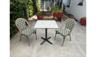 Ensemble de jardin table HPL effet marbré + 2 fauteuils Vert - BISTRO