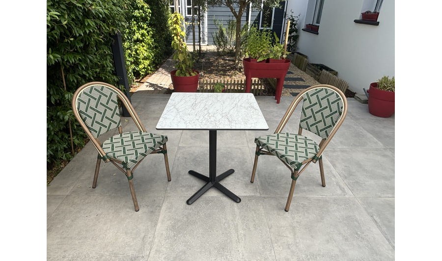 Ensemble de jardin table HPL effet marbré + 2 fauteuils Vert - BISTRO Ensemble de jardin table HPL effet marbré + 2 fauteuils Vert - BISTRO