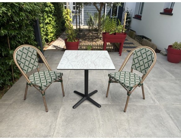 Ensemble de jardin table HPL effet marbré + 2 fauteuils Vert - BISTRO