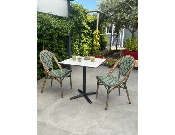 Ensemble de jardin table ronde effet marbré + 2 fauteuils Vert - BISTRO