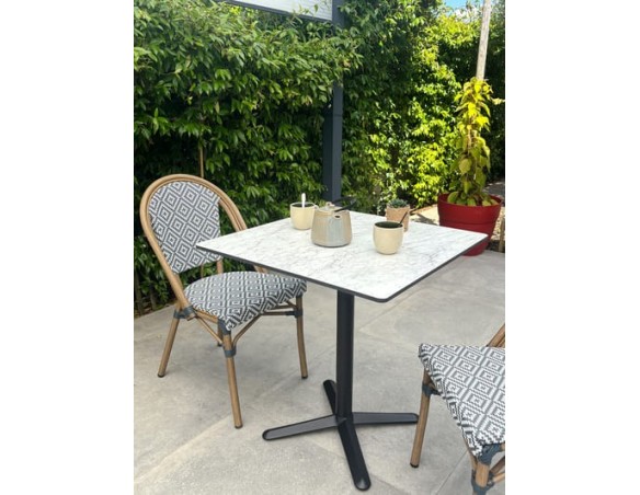 Ensemble de jardin table ronde effet marbré + 2 fauteuils bleu - BISTRO