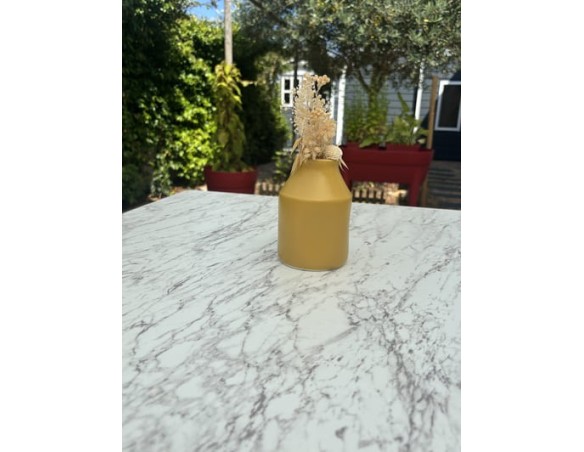 Ensemble de jardin table HPL effet marbré + 2 fauteuils bleu - BISTRO