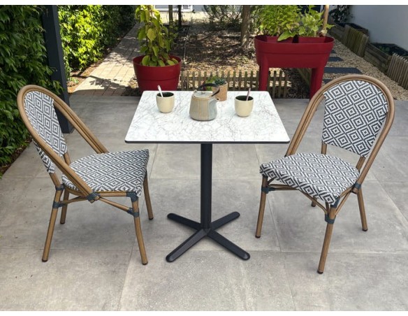 Ensemble de jardin table HPL effet marbré + 2 fauteuils bleu DCB-BISTROTB60HPLMB+2FTB