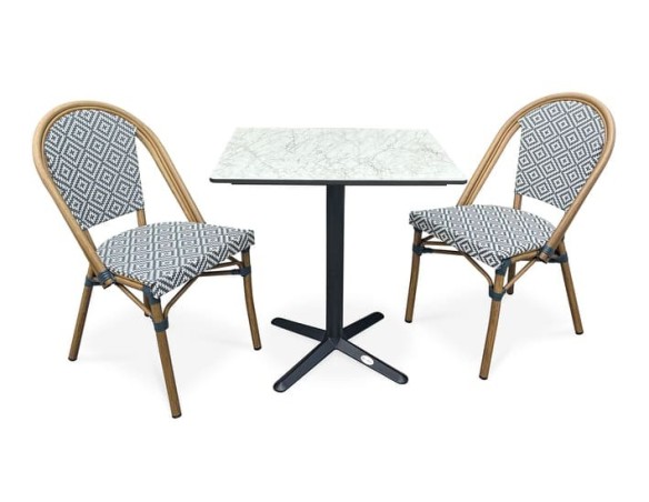 Table bistrot extérieure 2 places avec fauteuils empilables