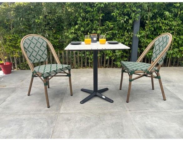 Ensemble de jardin table Terrazo  + 2 fauteuils Vert - BISTRO