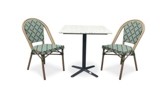 Lot composé d'une table de jardin BISTRO en Terrazzo et de 2 fauteuils vert