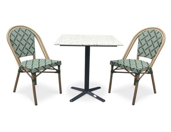 Ensemble de jardin table Terrazo  + 2 fauteuils Vert - BISTRO