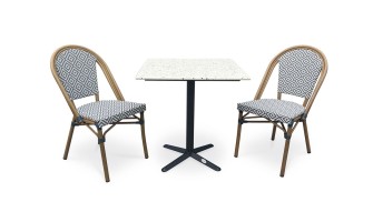 Lot composé d'une table de jardin BISTRO en Terrazzo et de 2 fauteuils BISTRO bleu