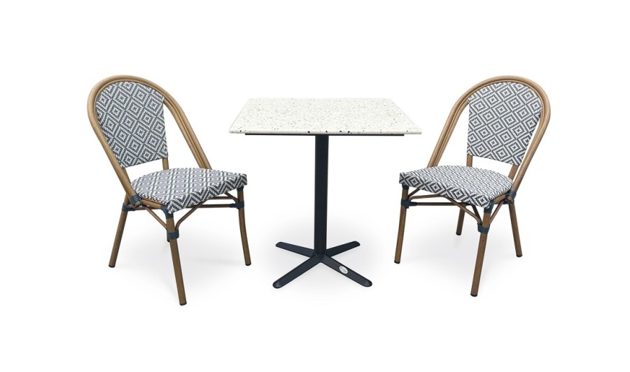 Lot composé d'une table de jardin BISTRO en Terrazzo et de 2 fauteuils BISTRO bleu