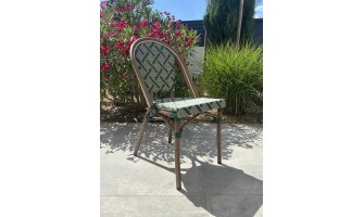 Fauteuil de jardin empilable vert en aluminium effet bois et textilène - BISTRO