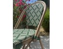 Fauteuil de jardin empilable vert en aluminium effet bois et textilène - BISTRO